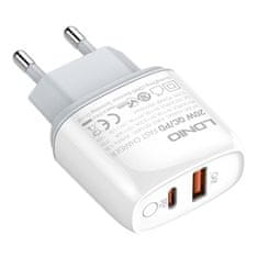 LDNIO Nástěnná nabíječka LDNIO A2424C USB, USB-C 20 W + kabel Lightning