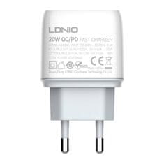 LDNIO Nástěnná nabíječka LDNIO A2424C USB, USB-C 20W + USB-C - Lightning kabel