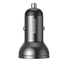 BASEUS Digitální displej Duální USB 4,8A nabíječka do auta 24W se třemi základními barvami Kabel 3 v 1 USB 1,2M Černý oblek Šedý