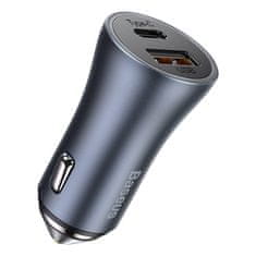 BASEUS Golden Contactor Pro nabíječka do auta, USB USB-C, QC4.0, PD, SCP, 40W (tmavě šedá) s kabelem Type-C na iP 1m černý