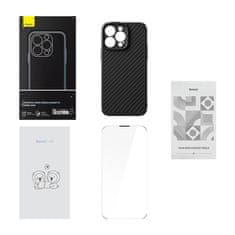 BASEUS Magnetické pouzdro Baseus řady Synthetic Fiber pro iPhone 14 Pro (černé)+ tvrzené sklo + čisticí sada