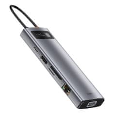 BASEUS Rozbočovač 9v1 Baseus Metal Gleam Series, USB-C na 3x USB 3.0 + HDMI + USB-C PD + Ethernet RJ45 + microSD/SD + VGA