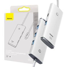 BASEUS Lite Series Hub 4v1 USB-C na 4x USB 3.0 + USB-C, 25cm (bílý)