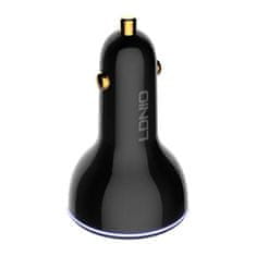 LDNIO Nabíječka do auta LDNIO C102, USB + 2x USB-C, 160 W + kabel USB-Lightning (černá)