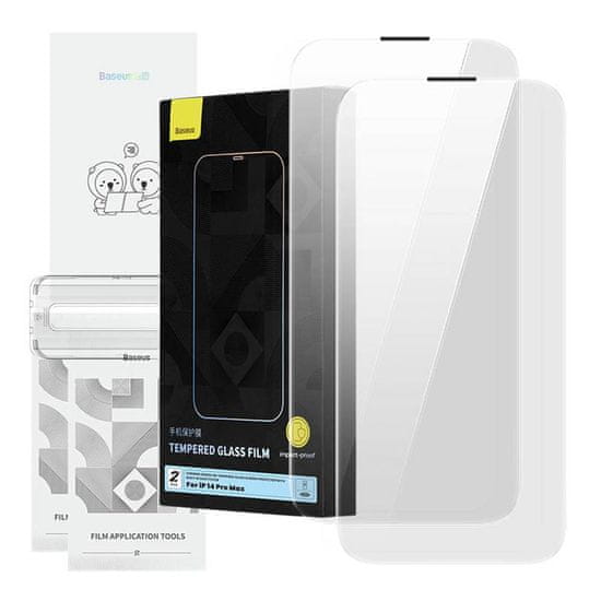 BASEUS Tvrzené sklo Baseus Corning pro iPhone 14 Pro se zabudovaným prachovým filtrem