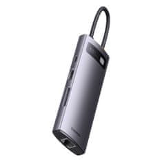 BASEUS Baseus StarJoy HUB 8v1 USB typu C - 3x USB / HDMI / RJ45 (1Gbps) / čítačka kariet SD a TF / USB typu C PD sivá (WKWG080113)