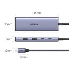 Ugreen USB C - HDMI / 2x USB C / 2x USB A HUB Ugreen CM500 - sivý
