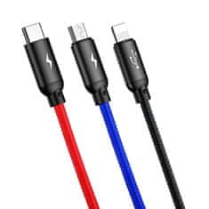 BASEUS Baseus 3v1 USB - micro USB / Lightning / USB-C kábel s nylonovým opletením 3,5A 1,2M čierny (CAMLT-BSY01)