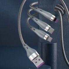 DUDAO Dudao 3v1 USB - Lightning / microUSB / USB-C kábel 65W 1,2 m sivý (L20X)