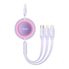 BASEUS Baseus Bright zasúvací kábel 3 v 1 USB typu A - micro USB + Lightning + USB-C 66W 1,1 m fialový (CAMJ010105)