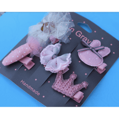 BB-Shop Sada králičích klipov Crown Powder Pink 5 kusov Ručná výroba