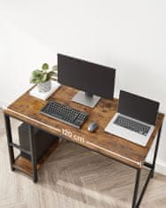 VASAGLE Písací stôl s policami, vintage, čierny, hnedý 120x60x75 cm