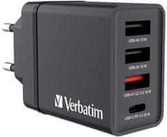 VERBATIM síťová nabíječka, 3x USB-A, USB-C, 30W, čierna