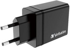 VERBATIM síťová nabíječka, 3x USB-A, USB-C, 30W, čierna