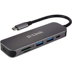 D-Link USB Hub 5v1 USB-C se čtečkou SD/ microSD karet - šedý