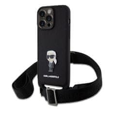 Karl Lagerfeld Kryt na mobil Saffiano Crossbody Metal Ikonik na Apple iPhone 15 Pro Max - černý