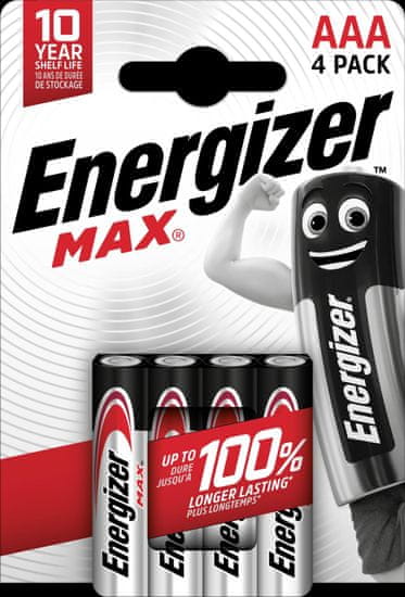 Energizer Alkalické batérie Max - 1,5 V, typ AAA, 4 ks