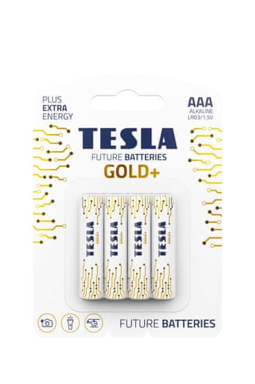 TESLA Alkalické batérie GOLD+ - 1,5 V, LR03, typ AAA, 4 ks