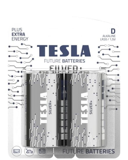 TESLA Alkalické batérie SILVER+ - 1,5V, LR20, typ D, 2 ks