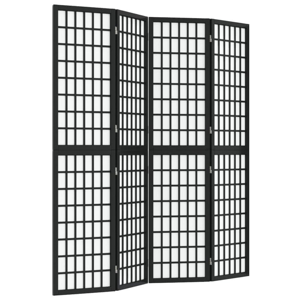 Vidaxl Skladací paraván so 4 panelmi japonský štýl 160x170 cm čierny