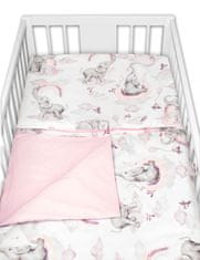 Baby Nellys 3-dielna sada mantinel s obliečkami Baby Nellys, Slon a Dúha, ružová/biela, 135 x 100 cm
