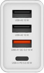 VERBATIM síťová nabíječka, 3x USB-A, USB-C, 30W, biela