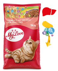 My Love MIAU pre dospelé mačky s pečeňou 14 kg + darček