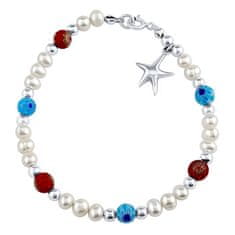 Silvego Strieborný náramok Triton s pravými perlami, hviezdou a farebnými korálkami PRM20261BPW