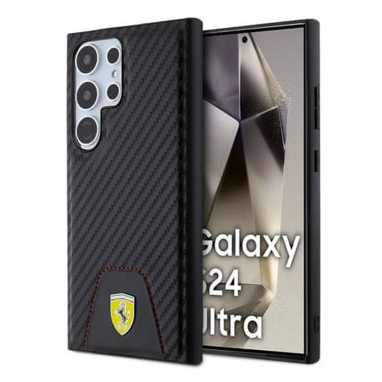 Ferrari Zadný kryt PU Leather Bottom Carbon pre Samsung Galaxy S24 Ultra Black
