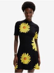 Desigual Žlto-čierne dámske kvetované šaty Desigual Margaritas XXL