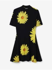 Desigual Žlto-čierne dámske kvetované šaty Desigual Margaritas XXL