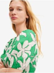 Desigual Bielo-zelené dámske kvetované šaty Desigual Nashville XL