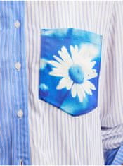 Desigual Bielo-modrá dámska pruhovaná košeľa Desigual Flower Pocket XL