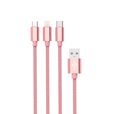 setty. 3v1 kábel USB - Lightning + USB-C + microUSB 1,0 m 2A KNA-MLC-1.2215 rose gold (GSM115162)