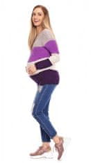 Be MaaMaa Teploučký tehotenský sveter, široké pruhy - fialová, veľ. UNI