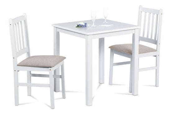 Autronic Jedálenský set 1+2, stôl 69 x 69 x75 cm, masíiv kaučukovník, biely mat, sivé látkové sedáky JAGUAR WT