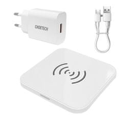 Choetech Bezdrôtová nabíjačka Qi 10WT511-S + sieť EÚ 18 W biela Q5003 + USB - micro 12 m kábel biela Choetech