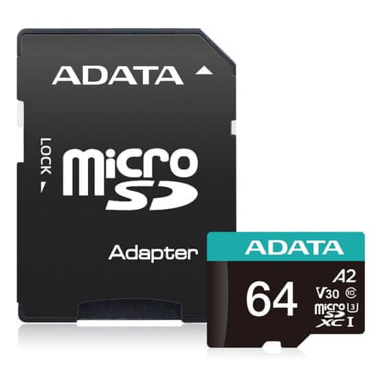 A-Data V30S/micro SDXC/64GB/95MBps/UHS-I U3/Class 10/+ Adaptér