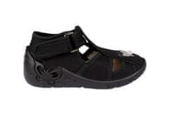Zetpol Čierne detské papuče s koženou vložkou, papuče pre dievča s motýľkom Tosia ZETPOL 26 EU