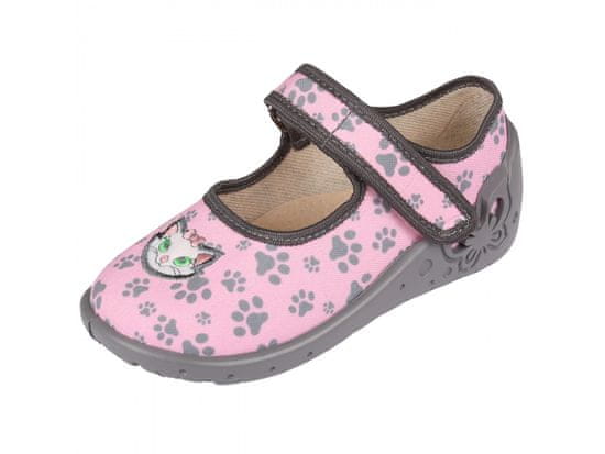 Zetpol Ružové detské papuče s koženou vložkou, papuče pre dievča Weronika mačka ZETPOL