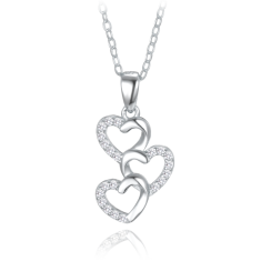 MINET Strieborný náhrdelník tri srdcia s bielymi zirkónmi