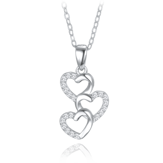 MINET Strieborný náhrdelník tri srdcia s bielymi zirkónmi