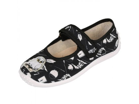 Zetpol Čierne detské tenisky/papuče pre dievčatá s motívom Hedwigy, detské papuče so sovou Julia na suchý zips ZETPOL.