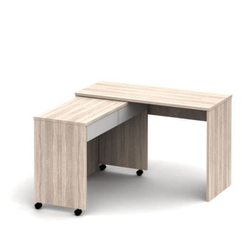 KONDELA Rozkladací PC stôl so šuplíkmi hnedá, biela Versal NEW drevotrieska 50 x 120 x 75 cm