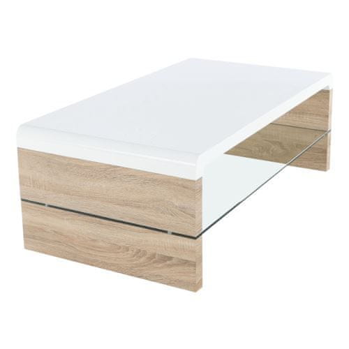 KONDELA Konferenčný stolík dub sonoma, biela extra vysoký lesk HG KONTEX 2 NEW