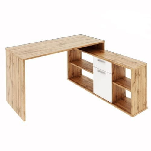 KONDELA PC stôl hnedá, biela NOE NEW drevotrieska 135 x 135 x 74 cm
