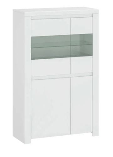 KONDELA Vitrína 2D2W, biely lesk, LINDY drevotrieska 41.5 x 98 x 156.5 cm