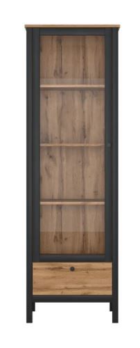 KONDELA Vitrína 1W1S hnedá, čierna LOFTA drevotrieska 38.2 x 61.8 x 192.5 cm