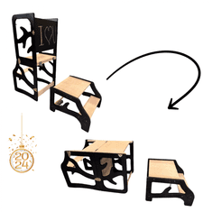 ABC CONNECT Učiaca veža, písací stolík, stolička, schodík, tabuľa 5v1 montessori čierna