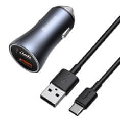 BASEUS 2x USB 40 W Quick Charge SCP FCP AFC nabíjačka do auta + USB kábel - USB-C sivá TZCCJD-A0G Baseus